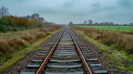 Fototapeta premium The railway tracks in the distance exhibiting the rigidity