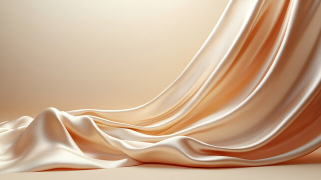 Luxurious creamy satin fabric draping elegantly with smooth texture, capturing a sense of elegance and softness in a warm light setting.