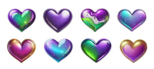 Set of 90s style heart shaped stickers
