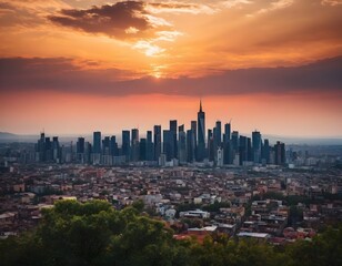 Fototapeta premium Sunrise over the City: Aerial View of Downtown