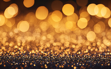 Golden bokeh lights creating a festive and dreamy background, perfect for celebrations, holiday themes, and artistic projects.