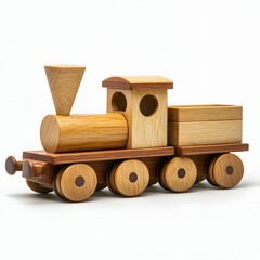 267. A classic wooden toy train isolated on a soft white background