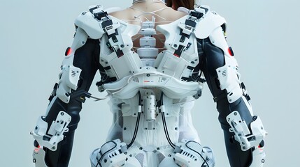 Robotic Exoskeleton: A person wearing a robotic exoskeleton, enhancing their strength and mobility. 
