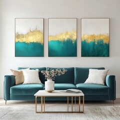 Teal Gold Abstract Art Living 
