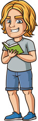 Cartoon caucasian man reading book vector illustration