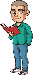 Fototapeta premium Cartoon hispanic man reading book vector illustration