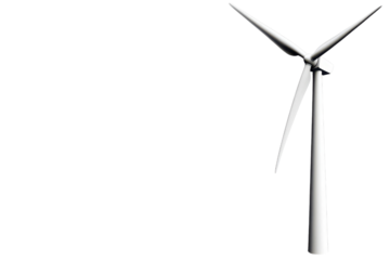A modern wind turbine generating renewable energy against a clear blue sky, symbolizing sustainability and eco-friendly technology with transparent Background.
