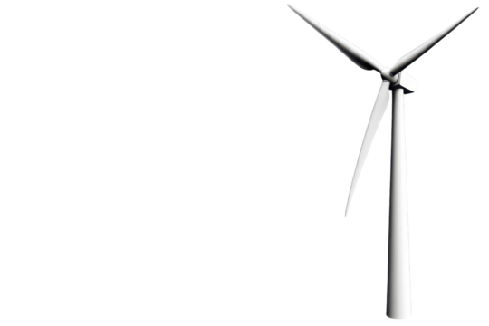 A modern wind turbine generating renewable energy against a clear blue sky, symbolizing sustainability and eco-friendly technology with transparent Background.