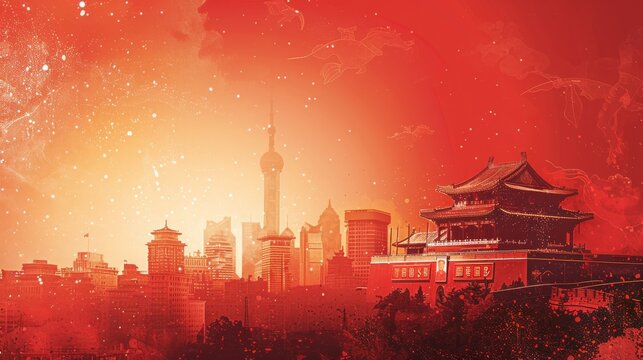 Minimalist Background Celebrating 75 Years of China's Independence and Patriotism
