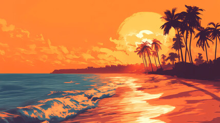 Golden hour at the beach generative ai. Golden Hour. Illustration