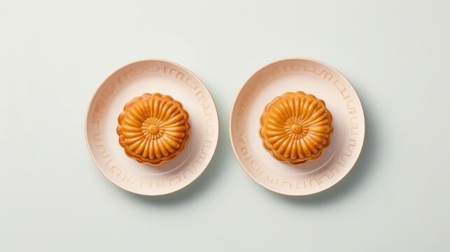 Delicious Chinese Mooncakes (Geppei) Served on Plate Top for Mid-Autumn Festival Celebrate Photo.