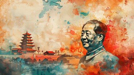 Fototapeta premium Minimalist Background Celebrating 75 Years of China's Independence and Patriotism 