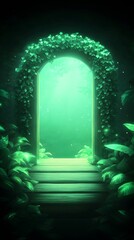 Green Forest Archway With Glowing Lights