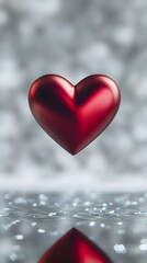 Fototapeta premium Red Heart Reflection in Water with Bokeh Background