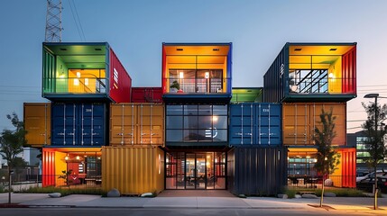 Repurposed shipping container office complex: An innovative office complex is constructed from repurposed shipping containers, combining industrial design with creative and sustainable use of 