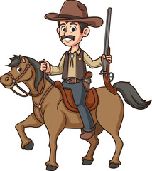 Cartoon sheriff riding a horse vector illustration