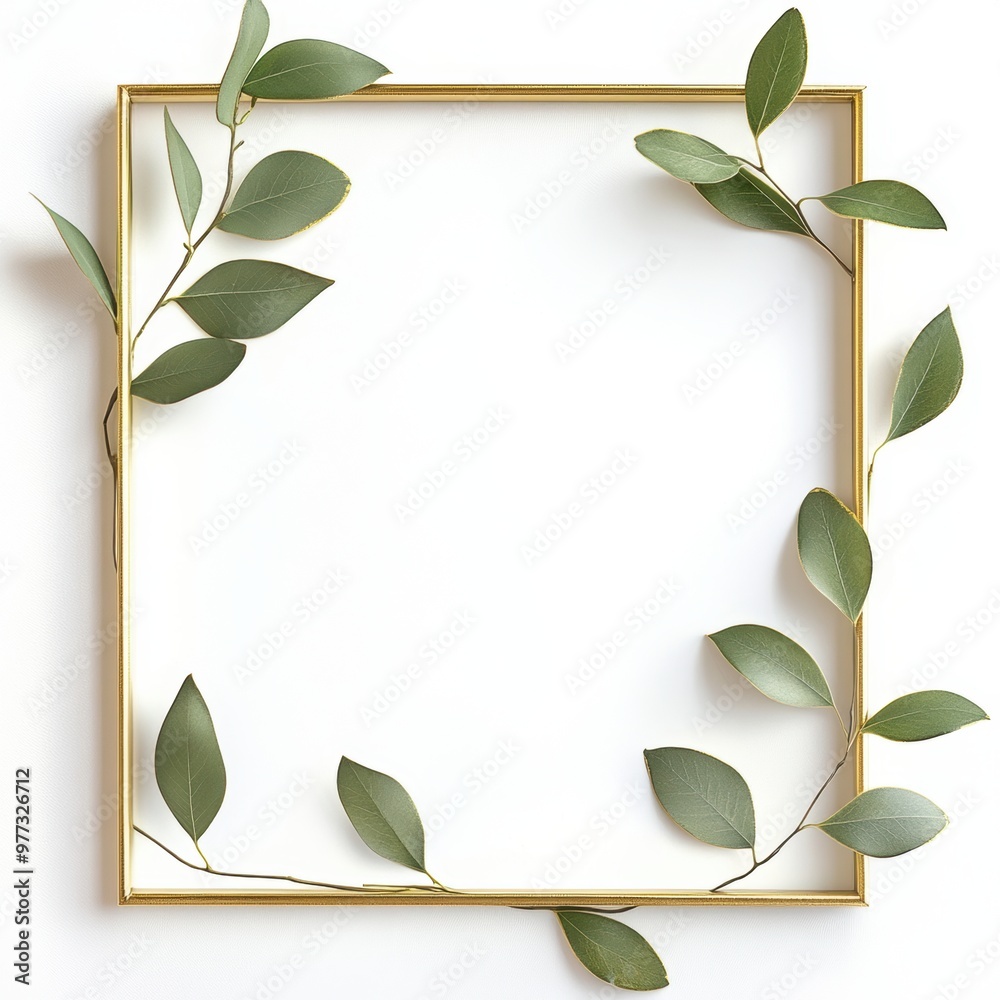 Wall mural gold frame greenery.