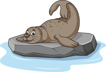 Cartoon sea lion on rock vector illustration