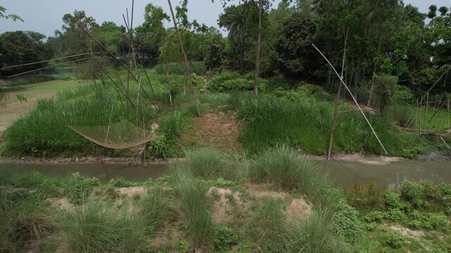 Fishing nets on a river, Dhaka Division, Delduar, Bangladesh