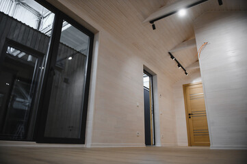Newly built single storey prefabricated modular building. Prefabricated mobile wooden house at...