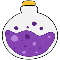 Colorful Halloween school supplies in a poison beaker with a flat cartoon doodle design, set in funky classrooms for students