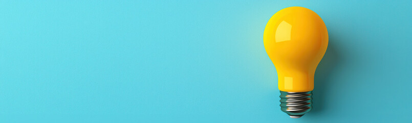 Yellow lightbulb on a vibrant blue background, symbolizing innovation, creativity, and bright ideas in a minimalist, modern style.