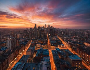 Obraz premium Aerial Cityscape with Sunset