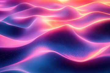Obraz premium Vibrant abstract waves of neon pink and orange light create a surreal, futuristic landscape, blending ly into a calming, ethereal scene.