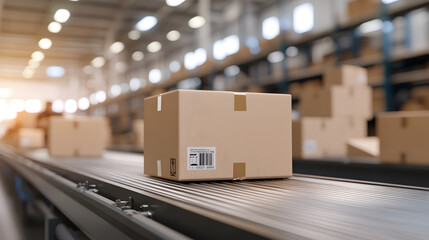 Conveyor Belt Moving Packages with Workers Sorting Boxes | Efficient Warehouse Operations and Logistics