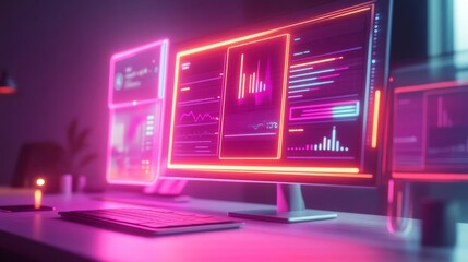 Obraz premium Real-time software UI preview tools, neon holograms, advanced design studio