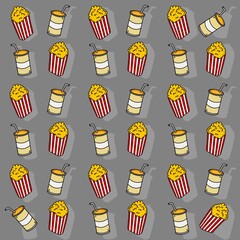 Pattern of cinema food and drink, soda, popcorn 
