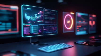 Virtual UI design collaboration suite, glowing holographic tools, advanced design lab