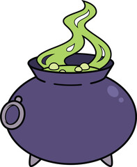 Cartoon witch boiling cauldron vector illustration