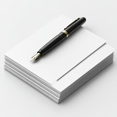 Classic Fountain Pen on Stack of White Papers for Writing Inspiration and Creativity