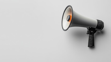 White background megaphone with copy space, ideal for advertisements and communication themes, symbolizing freedom of speech, promotion, and marketing.
