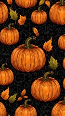 Dark Halloween pumpkins glow orange against a black background