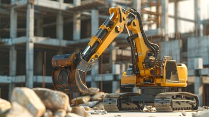 Fototapeta premium Robot Construction Worker: A robot operating heavy machinery on a construction site, efficiently building structures. 
