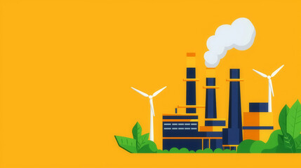 Obraz premium Automated factory with green energy, industrial sustainability, flat design illustration