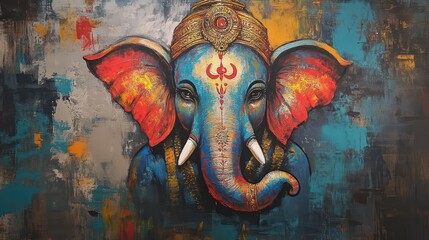 Naklejka premium Lord Ganesha in modern art, a contemporary interpretation blending traditional elements with abstract and artistic expressions.