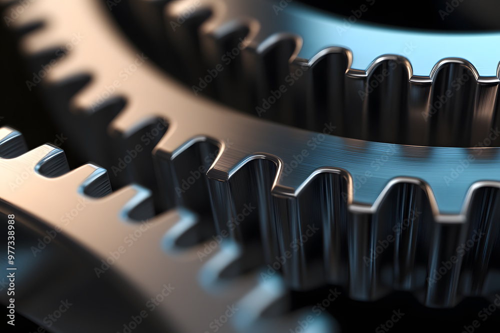 Wall mural highly detailed close-up of two interconnected gears | precision engineering and mechanical design