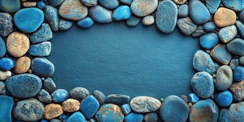 Blue pebble frame with textured, empty center