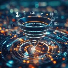 Digital Funnel - Concept of Data Processing, Information Flow and Optimization. generative ai illustration.