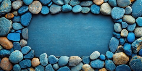 Blue pebble frame with textured, empty center