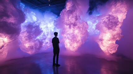 Fototapeta premium Smoke and light art installations, combining glowing smoke with interactive lighting for immersive sensory experiences.