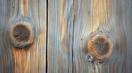 Fototapeta premium A close-up of a weathered wooden background texture, showcasing the intricate details of knots and cracks, ideal for adding a vintage or rustic feel to any project.