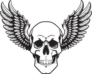 A hand drawn sketch of a skull with wings vector image