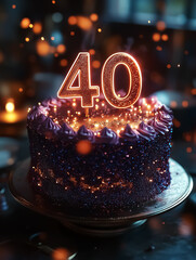 A dazzling birthday cake featuring a sparkling '40' for a milestone celebration, perfect for 40th birthday parties.