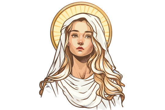 virgin mary portrait, blonde hair, white veil clip art preview