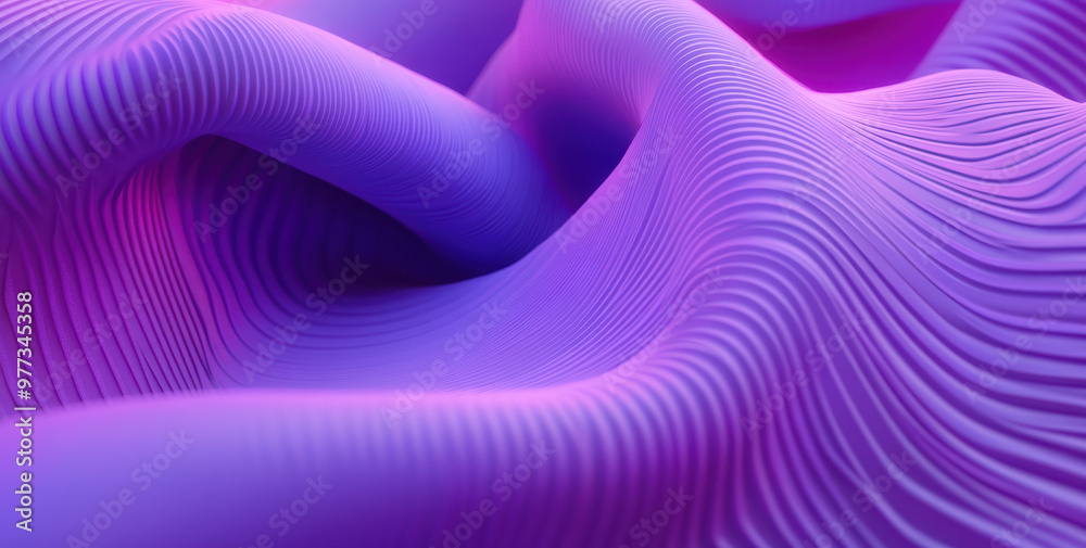 Poster abstract purple waves with smooth curves and textured surface, creating a calming and modern design 