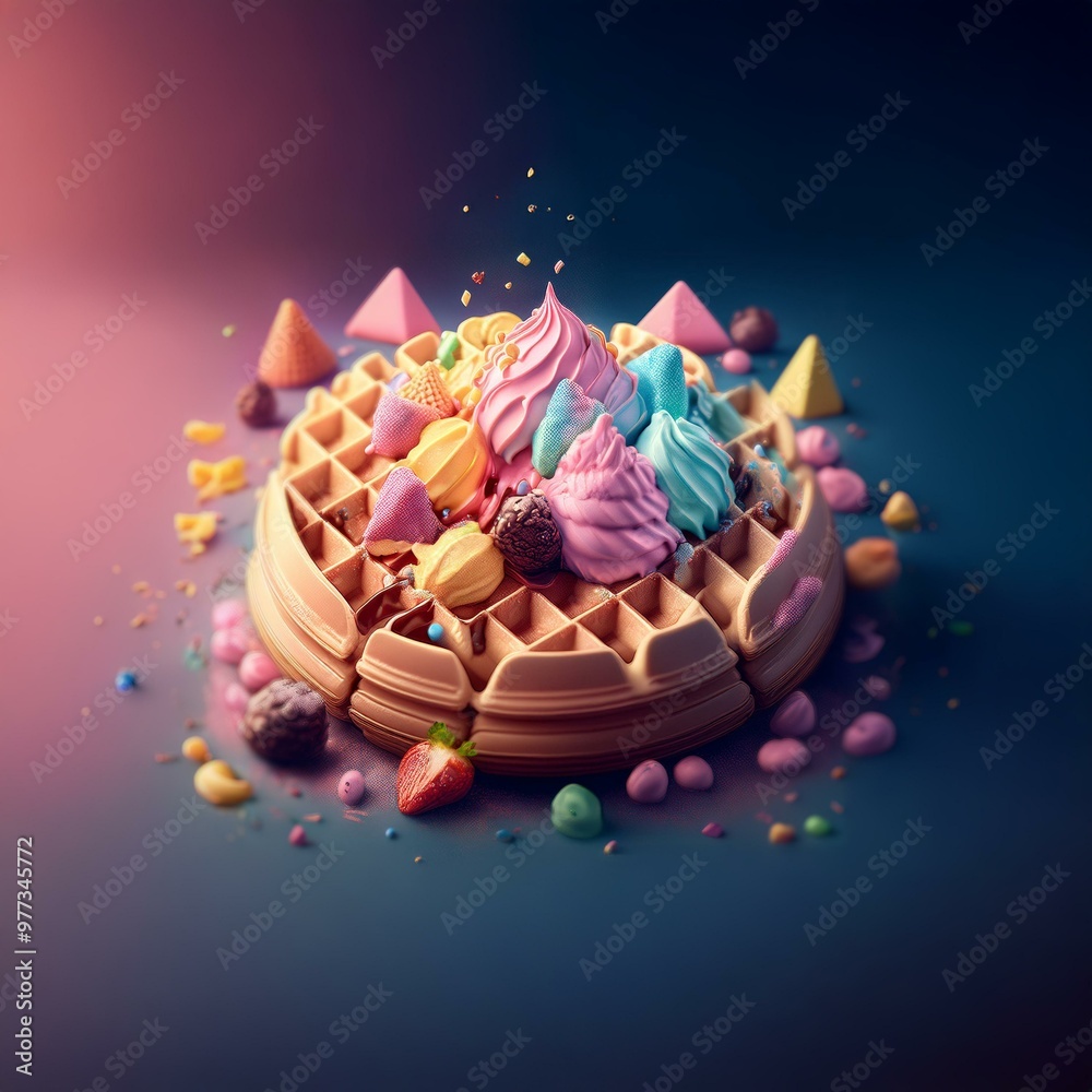 Poster A waffle topped with colorful swirls and sprinkles.